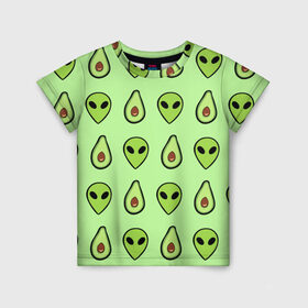 Детская футболка 3D с принтом Green в Новосибирске, 100% гипоаллергенный полиэфир | прямой крой, круглый вырез горловины, длина до линии бедер, чуть спущенное плечо, ткань немного тянется | alien | food | vegetarian | авокадо | вегетарианство | еда | пришелец