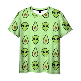 Мужская футболка 3D с принтом Green в Новосибирске, 100% полиэфир | прямой крой, круглый вырез горловины, длина до линии бедер | alien | food | vegetarian | авокадо | вегетарианство | еда | пришелец