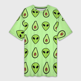 Платье-футболка 3D с принтом Green в Новосибирске,  |  | alien | food | vegetarian | авокадо | вегетарианство | еда | пришелец