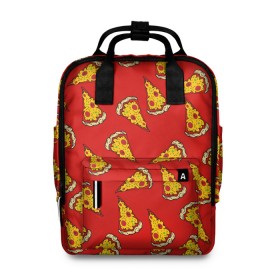 Женский рюкзак 3D с принтом Pizza red в Новосибирске, 100% полиэстер | лямки с регулируемой длиной, сверху ручки, чтобы рюкзак нести как сумку. Основное отделение закрывается на молнию, как и внешний карман. Внутри два дополнительных кармана, один из которых закрывается на молнию. По бокам два дополнительных кармашка, куда поместится маленькая бутылочка
 | Тематика изображения на принте: fast food | pizza | еда | пицца | фастфуд