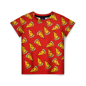 Детская футболка 3D с принтом Pizza red в Новосибирске, 100% гипоаллергенный полиэфир | прямой крой, круглый вырез горловины, длина до линии бедер, чуть спущенное плечо, ткань немного тянется | fast food | pizza | еда | пицца | фастфуд