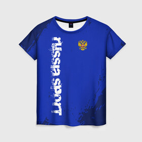 Женская футболка 3D с принтом RUSSIA SPORT в Новосибирске, 100% полиэфир ( синтетическое хлопкоподобное полотно) | прямой крой, круглый вырез горловины, длина до линии бедер | fc | football | fotball club | russia | sport | россия | спорт | спортивные | униформа | фирменые цвета | фк | футбол | футбольный клуб
