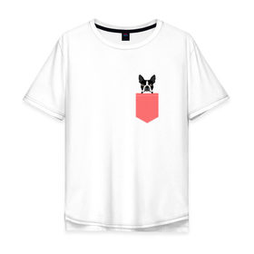 Мужская футболка хлопок Oversize с принтом доге в кармане в Новосибирске, 100% хлопок | свободный крой, круглый ворот, “спинка” длиннее передней части | Тематика изображения на принте: 