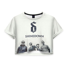 Женская футболка 3D укороченная с принтом Shinedown band в Новосибирске, 100% полиэстер | круглая горловина, длина футболки до линии талии, рукава с отворотами | 