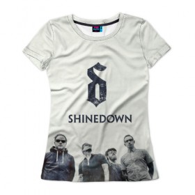 Женская футболка 3D с принтом Shinedown band в Новосибирске, 100% полиэфир ( синтетическое хлопкоподобное полотно) | прямой крой, круглый вырез горловины, длина до линии бедер | Тематика изображения на принте: 