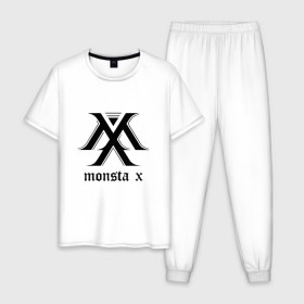 Мужская пижама хлопок с принтом MONSTA X_4 в Новосибирске, 100% хлопок | брюки и футболка прямого кроя, без карманов, на брюках мягкая резинка на поясе и по низу штанин
 | monsta x | монст х