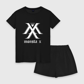 Женская пижама с шортиками хлопок с принтом MONSTA X_5 в Новосибирске, 100% хлопок | футболка прямого кроя, шорты свободные с широкой мягкой резинкой | monsta x | монст х