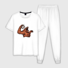 Мужская пижама хлопок с принтом Медведь с мячом в Новосибирске, 100% хлопок | брюки и футболка прямого кроя, без карманов, на брюках мягкая резинка на поясе и по низу штанин
 | bear | sport | волейбол | животные | медведь | мишка | мяч | спорт