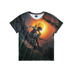 Детская футболка 3D с принтом Shadow of the Tomb Raider в Новосибирске, 100% гипоаллергенный полиэфир | прямой крой, круглый вырез горловины, длина до линии бедер, чуть спущенное плечо, ткань немного тянется | croft | lara | raider | tomb | гробниц | крофт | лара | расхитительница