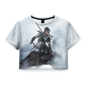 Женская футболка 3D укороченная с принтом Tomb Raider в Новосибирске, 100% полиэстер | круглая горловина, длина футболки до линии талии, рукава с отворотами | croft | lara | raider | tomb | гробниц | крофт | лара | расхитительница