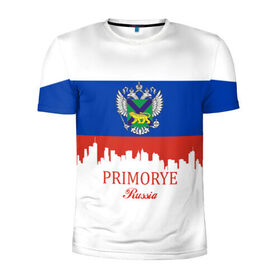 Мужская футболка 3D спортивная с принтом PRIMORYE (Приморье) в Новосибирске, 100% полиэстер с улучшенными характеристиками | приталенный силуэт, круглая горловина, широкие плечи, сужается к линии бедра | Тематика изображения на принте: 