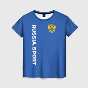 Женская футболка 3D с принтом RUSSIA SPORT в Новосибирске, 100% полиэфир ( синтетическое хлопкоподобное полотно) | прямой крой, круглый вырез горловины, длина до линии бедер | fc | football | fotball club | russia | sport | россия | спорт | спортивные | униформа | фирменные цвета | фк | футбол | футбольный клуб