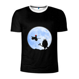 Мужская футболка 3D спортивная с принтом Totoro and the moon в Новосибирске, 100% полиэстер с улучшенными характеристиками | приталенный силуэт, круглая горловина, широкие плечи, сужается к линии бедра | anime | moon | myneighbortotoro | night | stars | totoro | аниме | звезды | канта | кодомо | котобус | кусакабэ | луна | мэй | ночь | сусуватари | тацуо | тоторо | хаяомиядзаки | ясуко