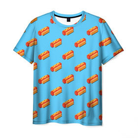 Мужская футболка 3D с принтом Hot Dog Pattern в Новосибирске, 100% полиэфир | прямой крой, круглый вырез горловины, длина до линии бедер | Тематика изображения на принте: 