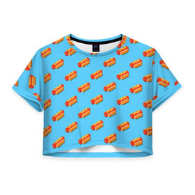 Женская футболка Cropp-top с принтом Hot Dog Pattern в Новосибирске, 100% полиэстер | круглая горловина, длина футболки до линии талии, рукава с отворотами | Тематика изображения на принте: 