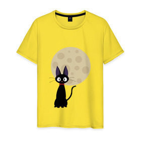 Мужская футболка хлопок с принтом Luna cat в Новосибирске, 100% хлопок | прямой крой, круглый вырез горловины, длина до линии бедер, слегка спущенное плечо. | ведьмина доставка | кики | хаяо миядзаки