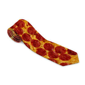 Галстук 3D с принтом Пицца пепперони в Новосибирске, 100% полиэстер | Длина 148 см; Плотность 150-180 г/м2 | Тематика изображения на принте: pepperoni | pizza | еда | колбаса | мясо | пица | сардельки | сыр | фастфуд