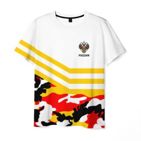 Мужская футболка 3D с принтом Камуфляж Российская Империя в Новосибирске, 100% полиэфир | прямой крой, круглый вырез горловины, длина до линии бедер | герб | двуглавый | орел | россия | русская | русский