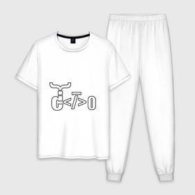 Мужская пижама хлопок с принтом Велосипед программиста в Новосибирске, 100% хлопок | брюки и футболка прямого кроя, без карманов, на брюках мягкая резинка на поясе и по низу штанин
 | Тематика изображения на принте: велосипед | код | программирование | программист | символы