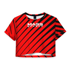 Женская футболка 3D укороченная с принтом Mass Effect в Новосибирске, 100% полиэстер | круглая горловина, длина футболки до линии талии, рукава с отворотами | effect | game | n7 | shepard | галактика | жнец | игра | масс | нормандия | планета | шепард | эффект