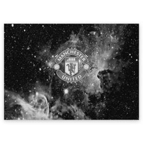 Поздравительная открытка с принтом Manchester United Cosmos в Новосибирске, 100% бумага | плотность бумаги 280 г/м2, матовая, на обратной стороне линовка и место для марки
 | Тематика изображения на принте: england | football | logo | manchester united | sport | англия | арт | лига | лого | манчестер юнайтед | спорт | текстура | фк | футбол | футбольный клуб | эмблема