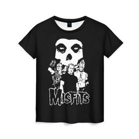 Женская футболка 3D с принтом Misfits в Новосибирске, 100% полиэфир ( синтетическое хлопкоподобное полотно) | прямой крой, круглый вырез горловины, длина до линии бедер | horror | punk | rock | альтернатива | группа | мисфитс | неприкаянные | панк | рок | хоррор