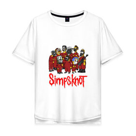 Мужская футболка хлопок Oversize с принтом SimpsKnot в Новосибирске, 100% хлопок | свободный крой, круглый ворот, “спинка” длиннее передней части | art | bart | homer | metall | rock | simpson | simpsons | slipknot |   группа | арт | барт | гомер | металл | рок | симпсон | симпсоны | слинкнот