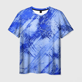 Мужская футболка 3D с принтом Брызги и полосы-3 в Новосибирске, 100% полиэфир | прямой крой, круглый вырез горловины, длина до линии бедер | абстракция | брызги краски | кляксы | полосы | пятна | разводы | синий