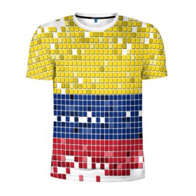 Мужская футболка 3D спортивная с принтом Флаг Колумбии в Новосибирске, 100% полиэстер с улучшенными характеристиками | приталенный силуэт, круглая горловина, широкие плечи, сужается к линии бедра | пиксельный