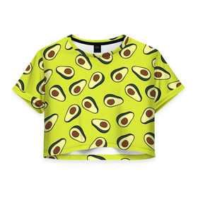 Женская футболка 3D укороченная с принтом Авокадо в Новосибирске, 100% полиэстер | круглая горловина, длина футболки до линии талии, рукава с отворотами | avocado | food | fruit | pattern | vegan | vegetarian | авокадо | веган | вегетарианство | еда | паттерн | правильное питание | фрукт
