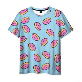 Мужская футболка 3D с принтом Пончики в Новосибирске, 100% полиэфир | прямой крой, круглый вырез горловины, длина до линии бедер | doughnut | food | pattern | sweet | vegan | vegetarian | веган | вегетарианство | еда | паттерн | пончик | сладкое