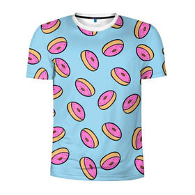 Мужская футболка 3D спортивная с принтом Пончики в Новосибирске, 100% полиэстер с улучшенными характеристиками | приталенный силуэт, круглая горловина, широкие плечи, сужается к линии бедра | Тематика изображения на принте: doughnut | food | pattern | sweet | vegan | vegetarian | веган | вегетарианство | еда | паттерн | пончик | сладкое