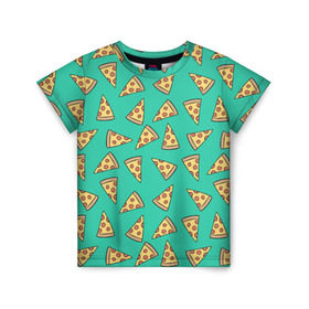 Детская футболка 3D с принтом Pizza в Новосибирске, 100% гипоаллергенный полиэфир | прямой крой, круглый вырез горловины, длина до линии бедер, чуть спущенное плечо, ткань немного тянется | Тематика изображения на принте: food | pattern | pizza | vegan | vegetarian | веган | вегетарианство | еда | паттерн | пицца