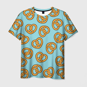 Мужская футболка 3D с принтом Сердца Крендельки в Новосибирске, 100% полиэфир | прямой крой, круглый вырез горловины, длина до линии бедер | food | hearts | love | pattern | pretzels | vegetarian | вегетарианство | еда | крендели | любовь | паттерн | правильное питание | претцели | сердца