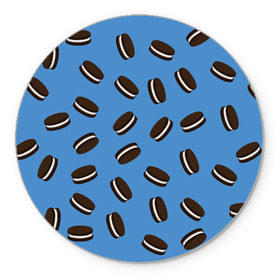Коврик круглый с принтом Oreo в Новосибирске, резина и полиэстер | круглая форма, изображение наносится на всю лицевую часть | Тематика изображения на принте: cookie | food | oreo | pattern | vegetarian | вегетарианство | еда | орео | паттерн | печеньки | правильное питание