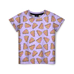 Детская футболка 3D с принтом Пицца Мун в Новосибирске, 100% гипоаллергенный полиэфир | прямой крой, круглый вырез горловины, длина до линии бедер, чуть спущенное плечо, ткань немного тянется | Тематика изображения на принте: food | pattern | pizza | sailor moon | еда | паттерн | пицца | сейлор мун