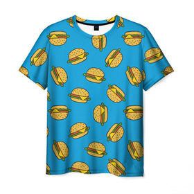 Мужская футболка 3D с принтом Бургеры в Новосибирске, 100% полиэфир | прямой крой, круглый вырез горловины, длина до линии бедер | burger | fast food | food | pattern | бургер | еда | паттерн | фастфуд