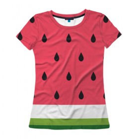 Женская футболка 3D с принтом Арбузная в Новосибирске, 100% полиэфир ( синтетическое хлопкоподобное полотно) | прямой крой, круглый вырез горловины, длина до линии бедер | food | pattern | vegan | vegetarian | watermelon | арбуз | веган | вегетарианство | еда | паттерн