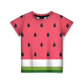 Детская футболка 3D с принтом Арбузная в Новосибирске, 100% гипоаллергенный полиэфир | прямой крой, круглый вырез горловины, длина до линии бедер, чуть спущенное плечо, ткань немного тянется | food | pattern | vegan | vegetarian | watermelon | арбуз | веган | вегетарианство | еда | паттерн
