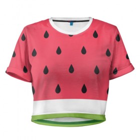 Женская футболка 3D укороченная с принтом Арбузная в Новосибирске, 100% полиэстер | круглая горловина, длина футболки до линии талии, рукава с отворотами | food | pattern | vegan | vegetarian | watermelon | арбуз | веган | вегетарианство | еда | паттерн