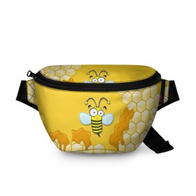 Поясная сумка 3D с принтом Пчелка в Новосибирске, 100% полиэстер | плотная ткань, ремень с регулируемой длиной, внутри несколько карманов для мелочей, основное отделение и карман с обратной стороны сумки застегиваются на молнию | животные | лето | мед | насекомые | природа | пчела | пчелка | соты