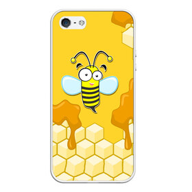 Чехол для iPhone 5/5S матовый с принтом Пчелка в Новосибирске, Силикон | Область печати: задняя сторона чехла, без боковых панелей | Тематика изображения на принте: животные | лето | мед | насекомые | природа | пчела | пчелка | соты