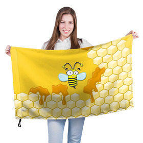 Флаг 3D с принтом Пчелка в Новосибирске, 100% полиэстер | плотность ткани — 95 г/м2, размер — 67 х 109 см. Принт наносится с одной стороны | животные | лето | мед | насекомые | природа | пчела | пчелка | соты