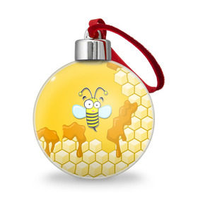 Ёлочный шар с принтом Пчелка в Новосибирске, Пластик | Диаметр: 77 мм | Тематика изображения на принте: животные | лето | мед | насекомые | природа | пчела | пчелка | соты