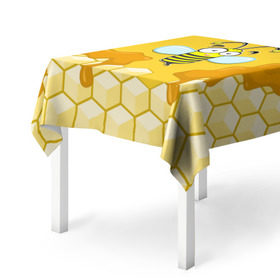 Скатерть 3D с принтом Пчелка в Новосибирске, 100% полиэстер (ткань не мнется и не растягивается) | Размер: 150*150 см | Тематика изображения на принте: животные | лето | мед | насекомые | природа | пчела | пчелка | соты