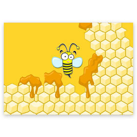 Поздравительная открытка с принтом Пчелка в Новосибирске, 100% бумага | плотность бумаги 280 г/м2, матовая, на обратной стороне линовка и место для марки
 | Тематика изображения на принте: животные | лето | мед | насекомые | природа | пчела | пчелка | соты