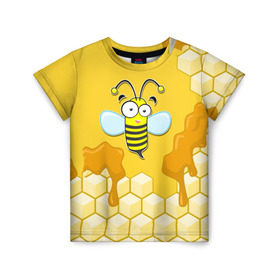 Детская футболка 3D с принтом Пчелка в Новосибирске, 100% гипоаллергенный полиэфир | прямой крой, круглый вырез горловины, длина до линии бедер, чуть спущенное плечо, ткань немного тянется | Тематика изображения на принте: животные | лето | мед | насекомые | природа | пчела | пчелка | соты