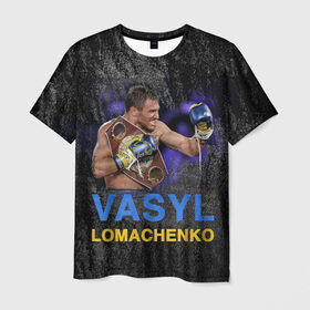 Мужская футболка 3D с принтом Василий Ломаченко_2 в Новосибирске, 100% полиэфир | прямой крой, круглый вырез горловины, длина до линии бедер | Тематика изображения на принте: boxing | lomachenko | бокс | боксеры | василий ломаченко | чемпион