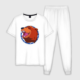 Мужская пижама хлопок с принтом Bear for Hire в Новосибирске, 100% хлопок | брюки и футболка прямого кроя, без карманов, на брюках мягкая резинка на поясе и по низу штанин
 | bear for hire | far cry 5 | медведь | фар край 5