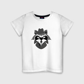 Детская футболка хлопок с принтом Гангстер енот в Новосибирске, 100% хлопок | круглый вырез горловины, полуприлегающий силуэт, длина до линии бедер | Тематика изображения на принте: бандит | нуар | плащ | шляпа
